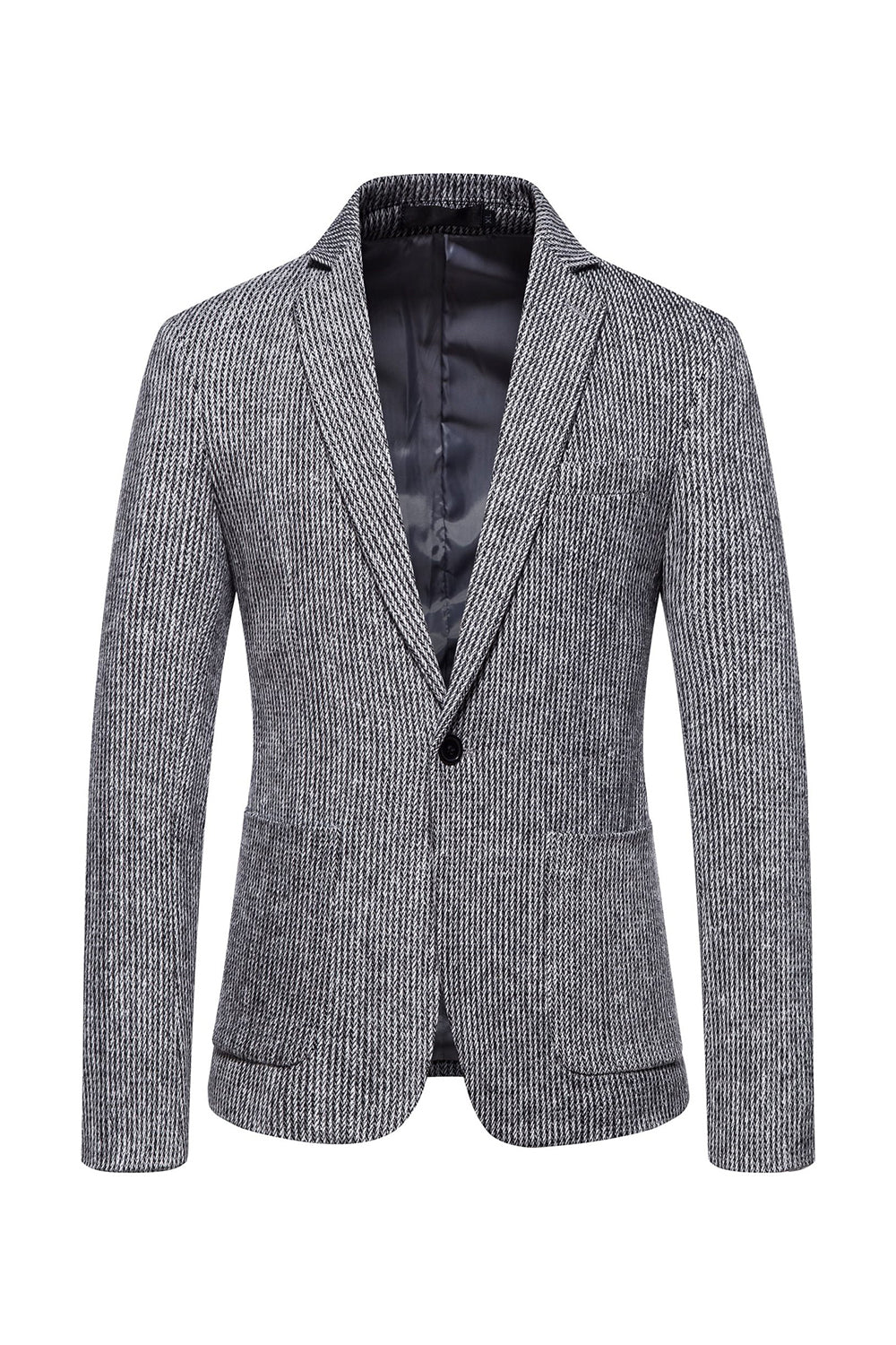 Blazer Homme Kaki en Tweed à Un Bouton et Revers Crantés