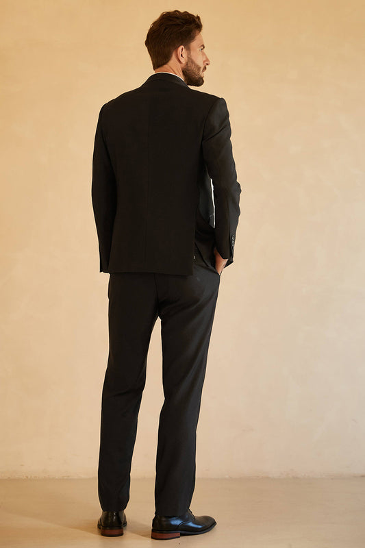Costume trois pièces pour homme, simple boutonnage, revers châle noir