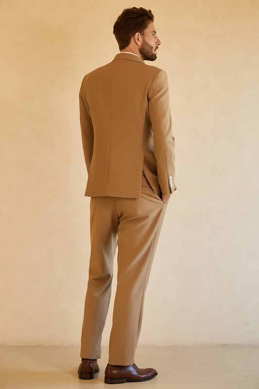 Costumes de mariage 3 pièces marron à revers pointus et boutonnage simple pour hommes