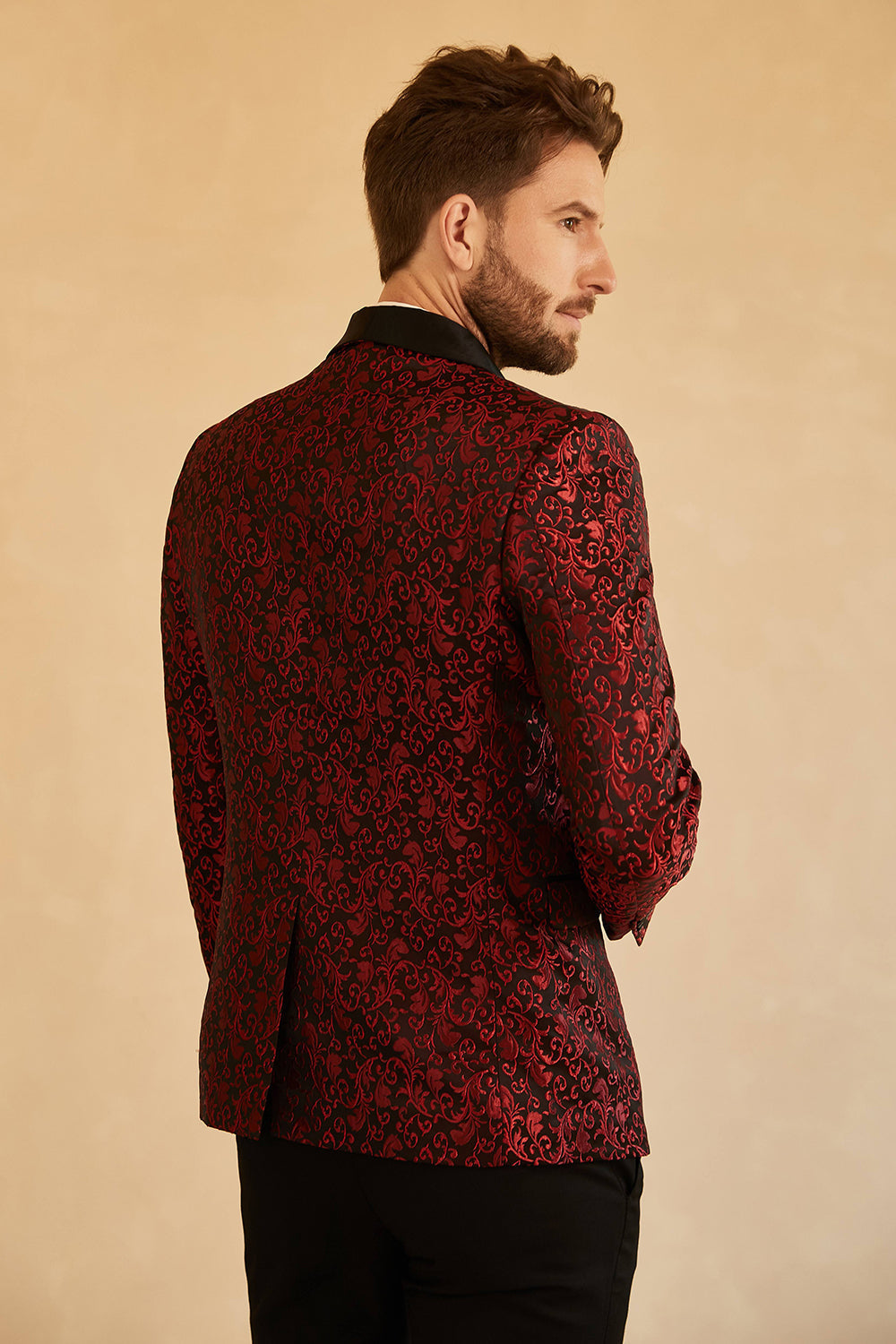 Blazer de bal pour homme avec revers châle bleu jacquard et un bouton