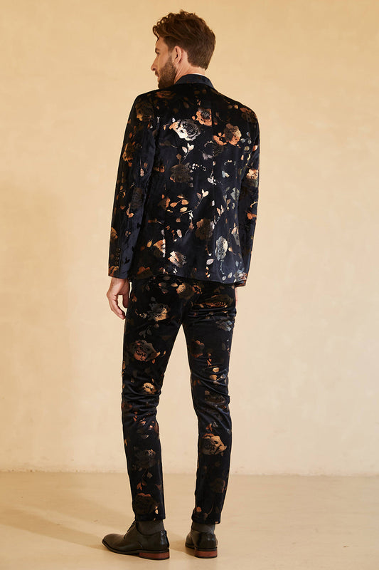 Costume 3 pièces croisé noir pour homme à revers crantés