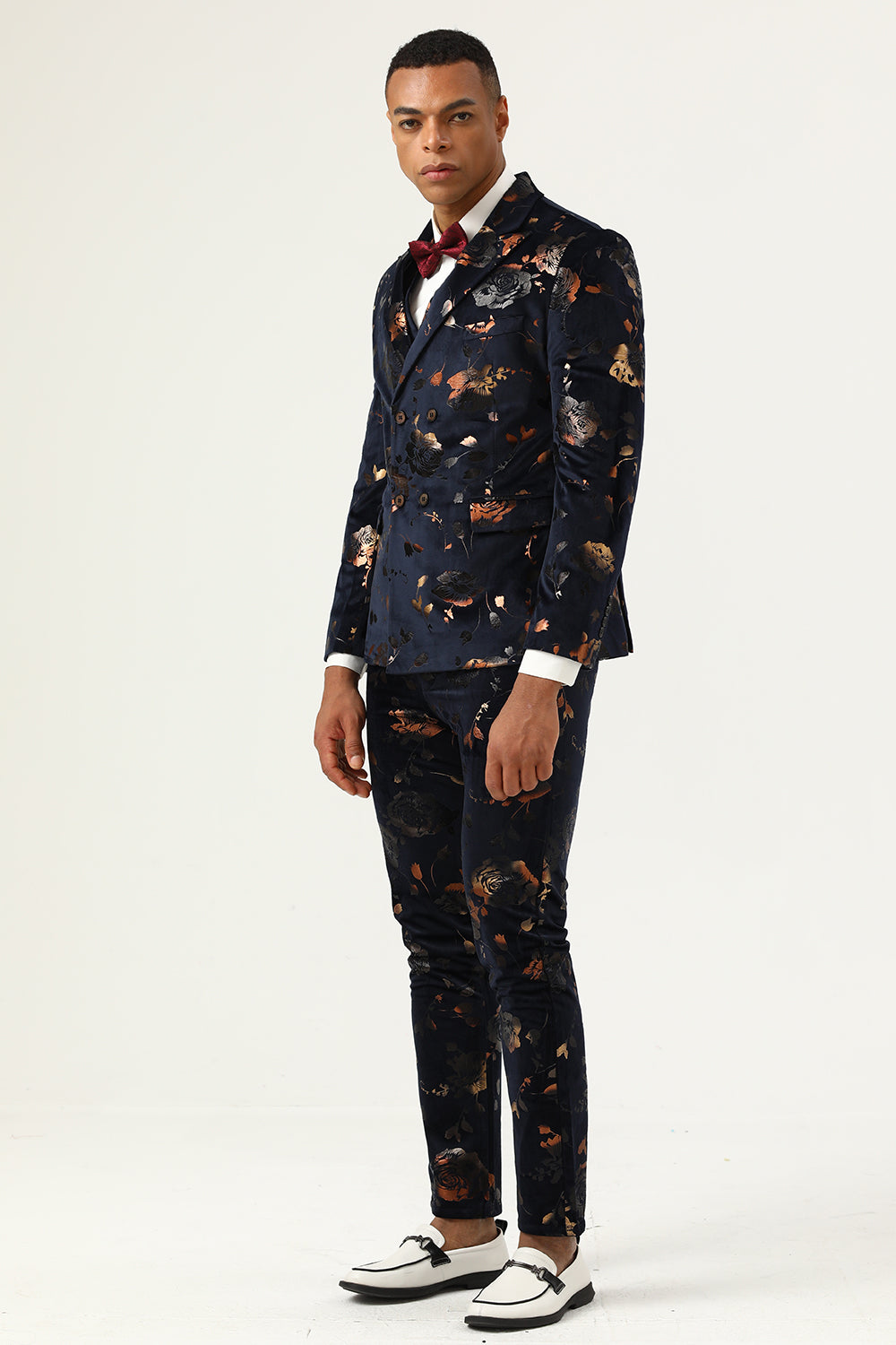 Costume de bal croisé noir pour homme à revers crantés