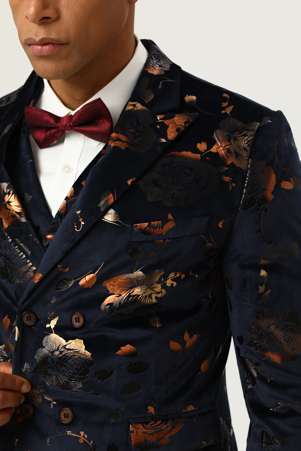 Costume de bal croisé noir pour homme à revers crantés