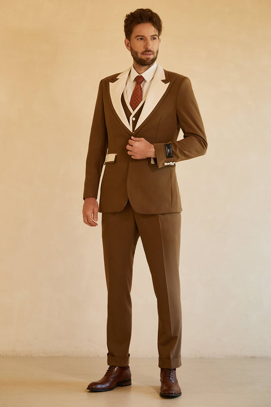 Costumes Marron Homme Un Bouton Revers Pointe