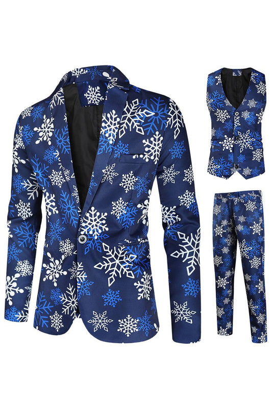 Costume 3 pièces de Noël imprimé flocons de neige pour homme