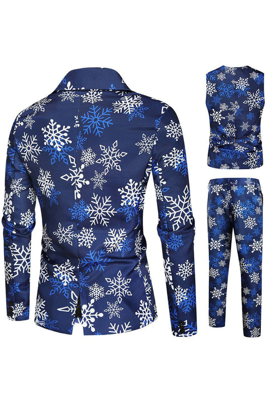 Costume 3 pièces de Noël imprimé flocons de neige pour homme