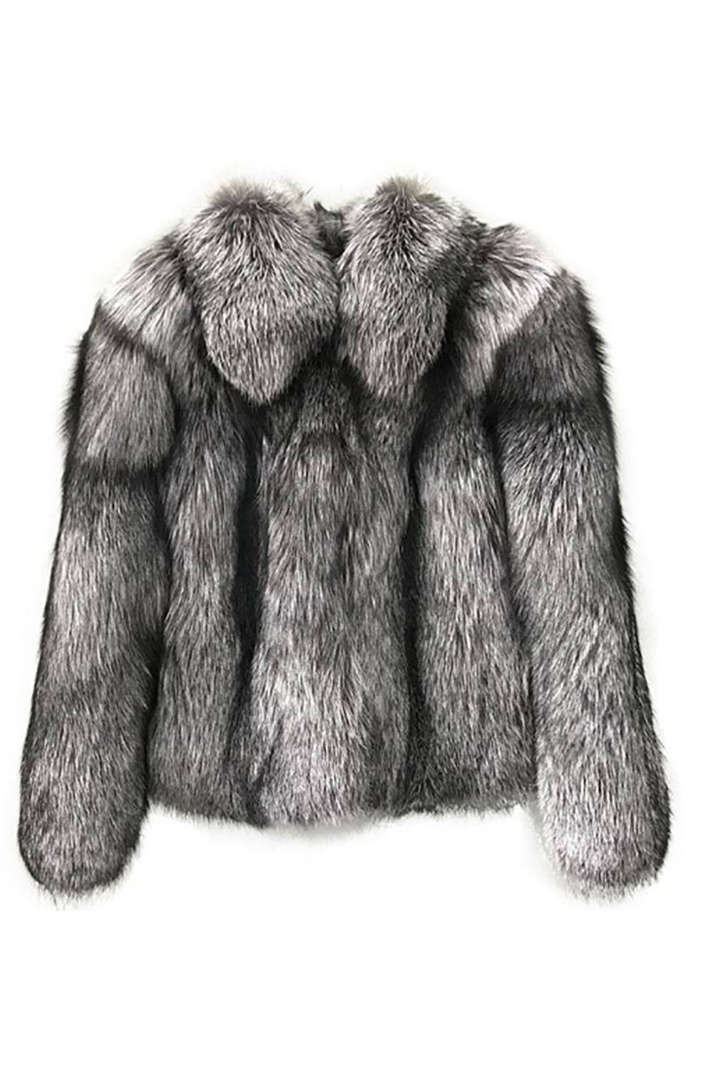 Manteau court en fausse fourrure, col à revers, shearling, gris