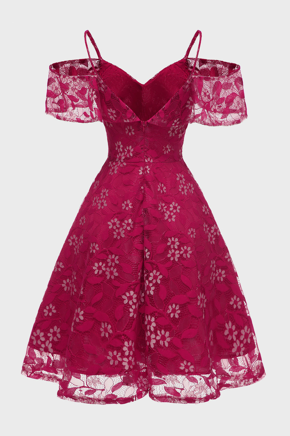 Robe en dentelle blush coupe trapèze à épaules dénudées