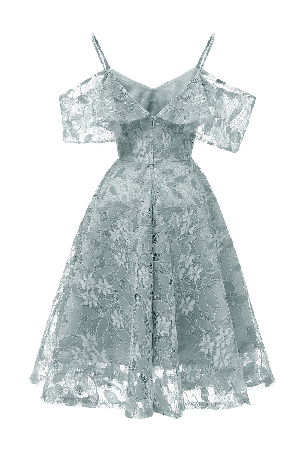 Robe en dentelle blush coupe trapèze à épaules dénudées