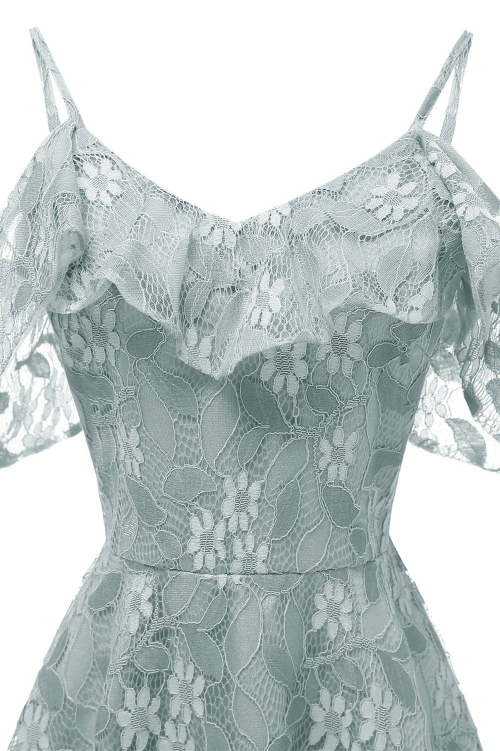 Robe en dentelle blush coupe trapèze à épaules dénudées