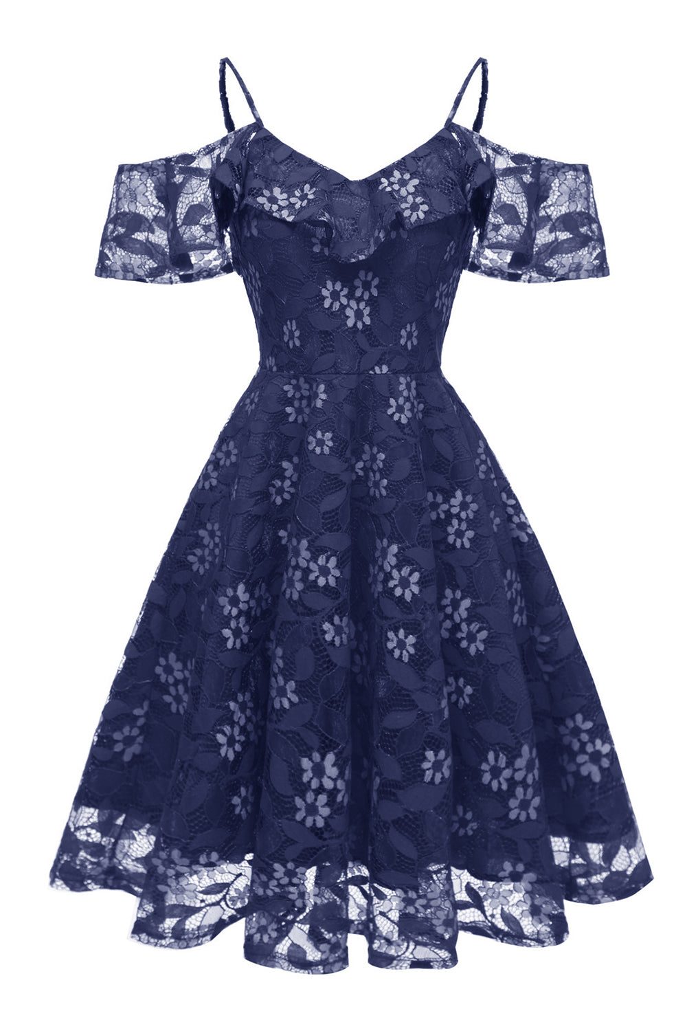 Robe en dentelle blush coupe trapèze à épaules dénudées