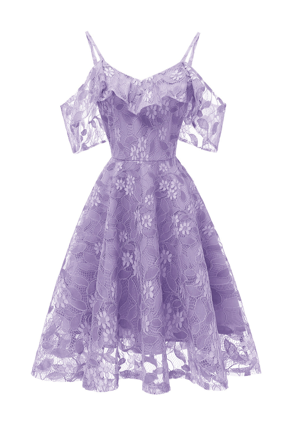Robe en dentelle blush coupe trapèze à épaules dénudées