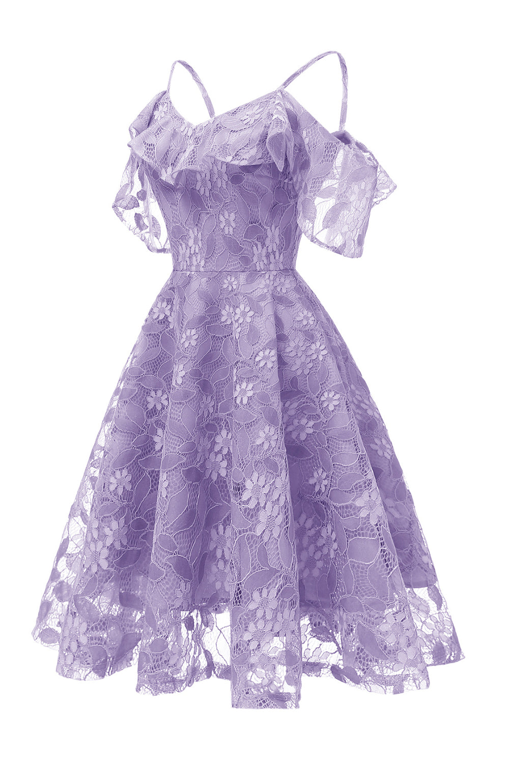 Robe en dentelle blush coupe trapèze à épaules dénudées