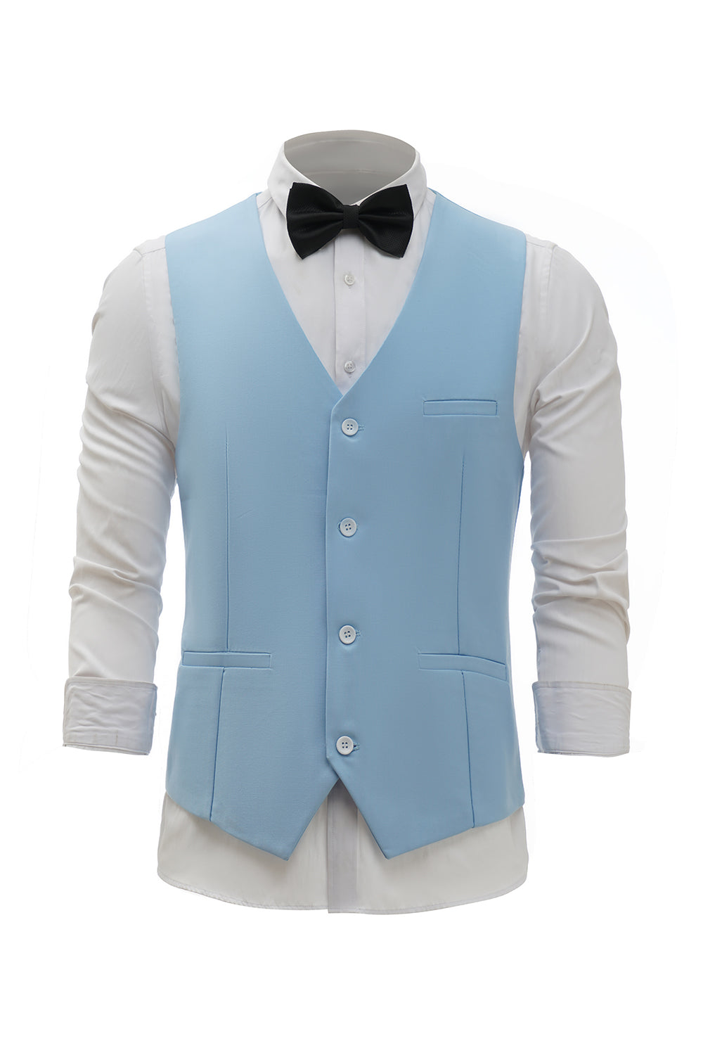 Gilet de Costume Homme Bleu Clair Revers Châle Simple Boutonnage