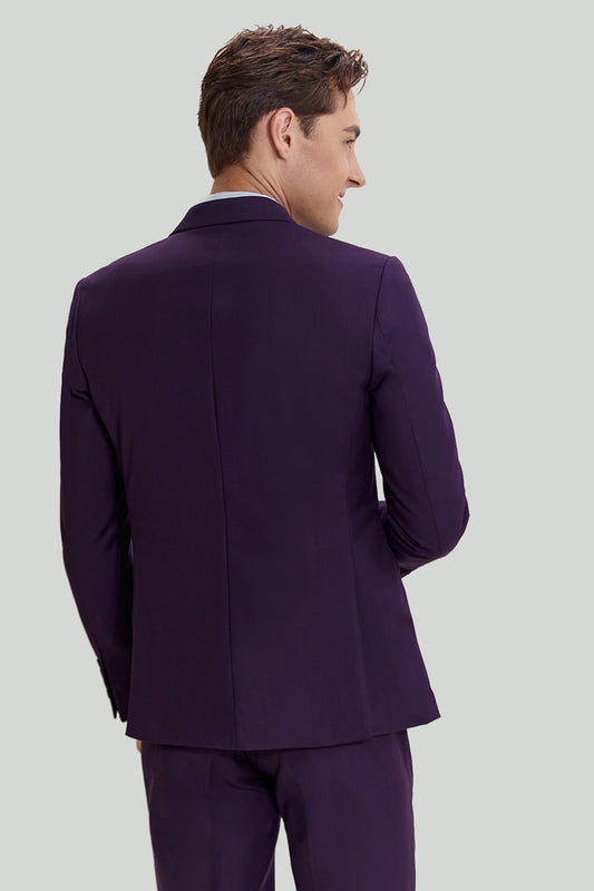 Costume de Mariage Homme 3 Pièces Revers Cranté Violet un Bouton