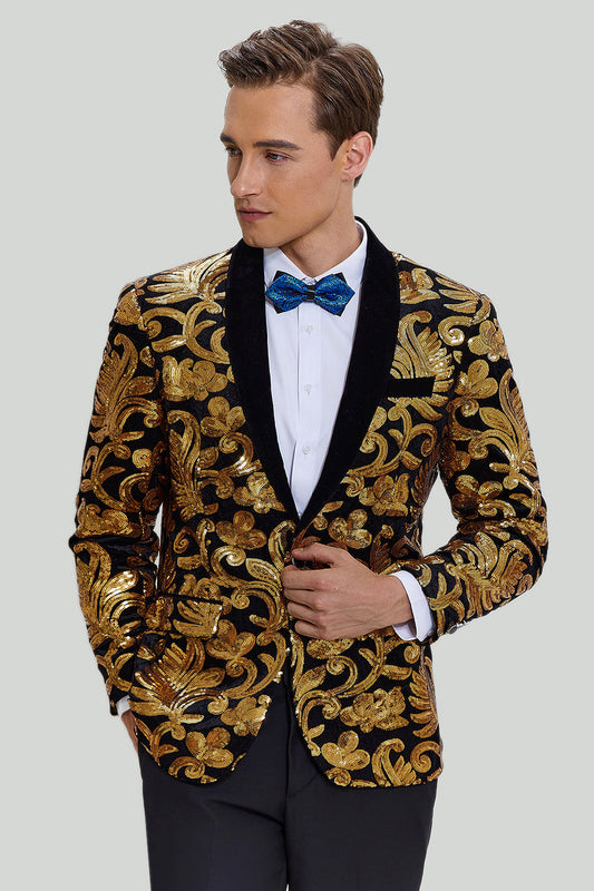 Men's Slim Fit Single Button Business Blazer Gold Suit Jacket