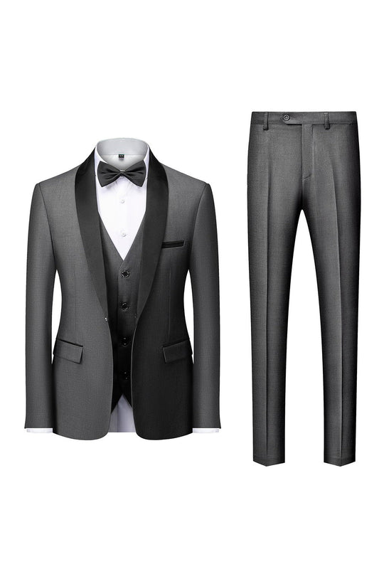 Costumes 3 pièces homme à revers châle gris