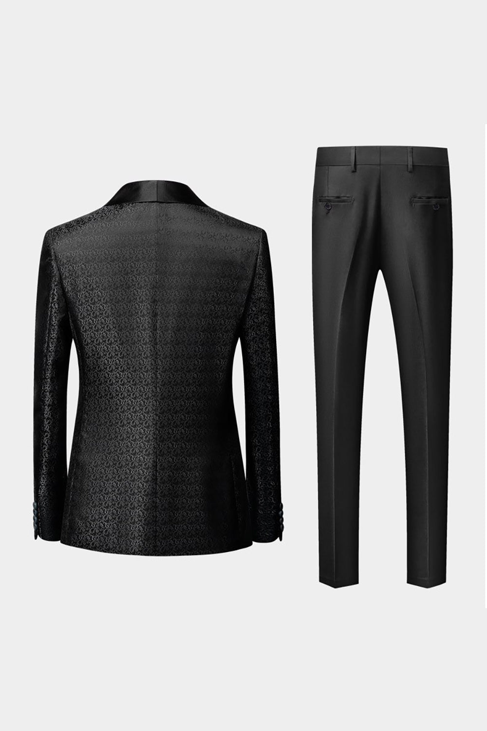 Costume 3 pièces jacquard à revers châle noir pour homme