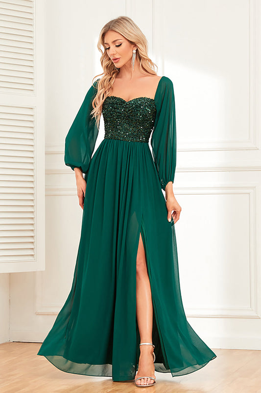 Robe de soirée longue à manches longues Sparkly Sweetheart en pin à sequins