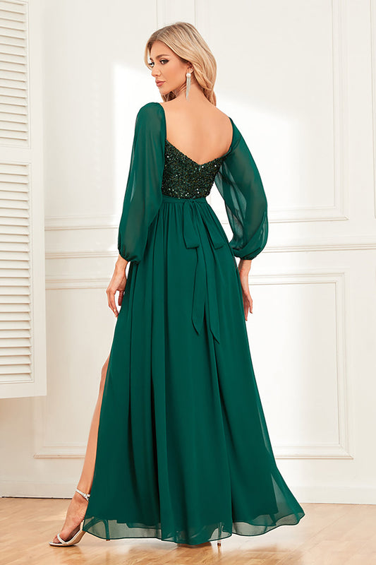 Robe de soirée longue à manches longues Sparkly Sweetheart en pin à sequins