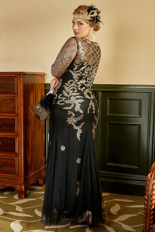Robe Gatsby années 20 à sequins grande taille noir et doré