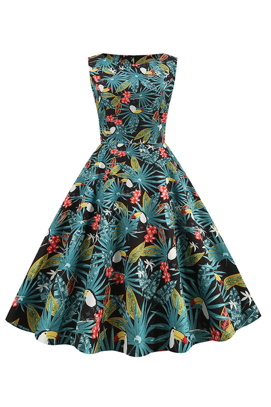 Robe vintage Années 50 Imprimé Feuilles Vertes