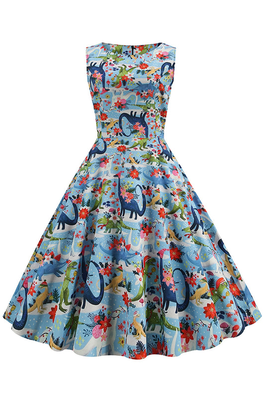 Robe vintage années 50 florale bleu clair