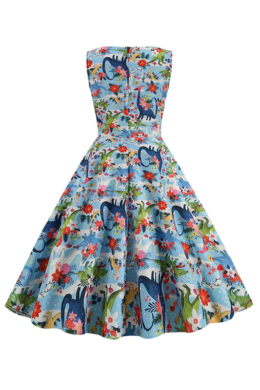 Robe vintage années 50 florale bleu clair