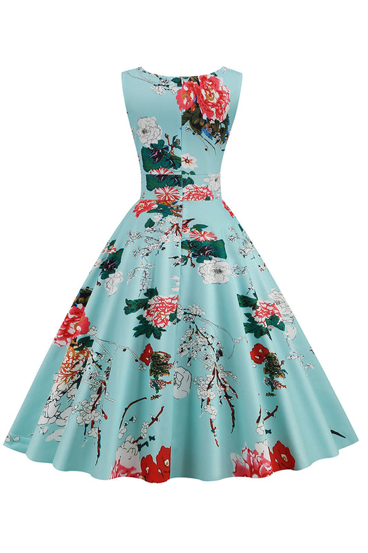Robe Vintage Années 50 Col V Bleu Clair