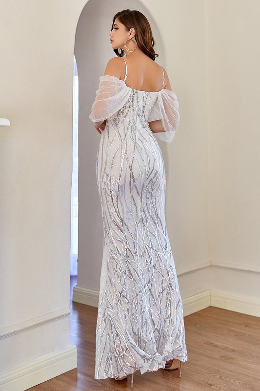 Robe de bal sirène à paillettes blanches