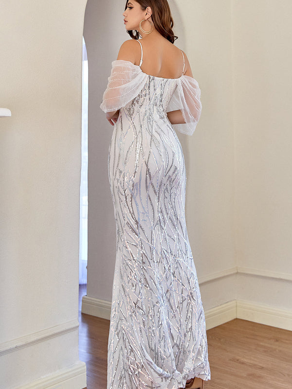 Robe de bal sirène à paillettes blanches