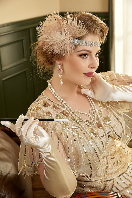 Set de Collier et Boucles d'Oreilles pendantes Champagne pour Fêtes Années 20