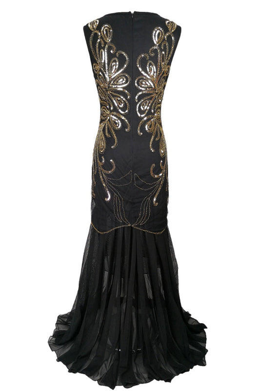 Vestido dorado largo de lentejuelas estilo años 20