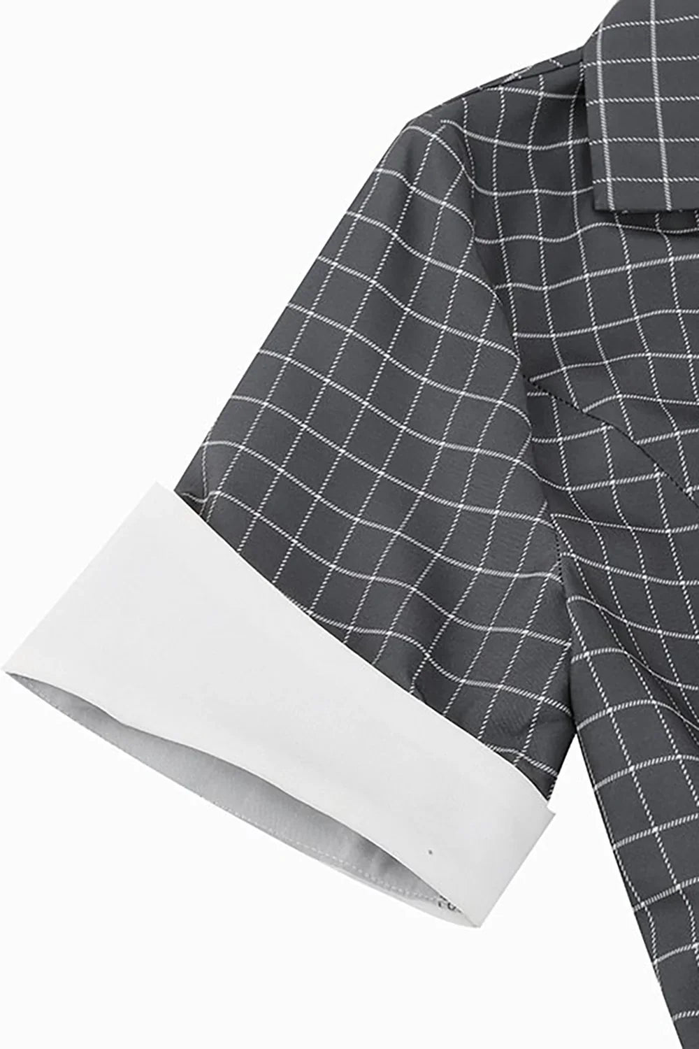 Robe Vintage Grise à Carreaux Col Revers