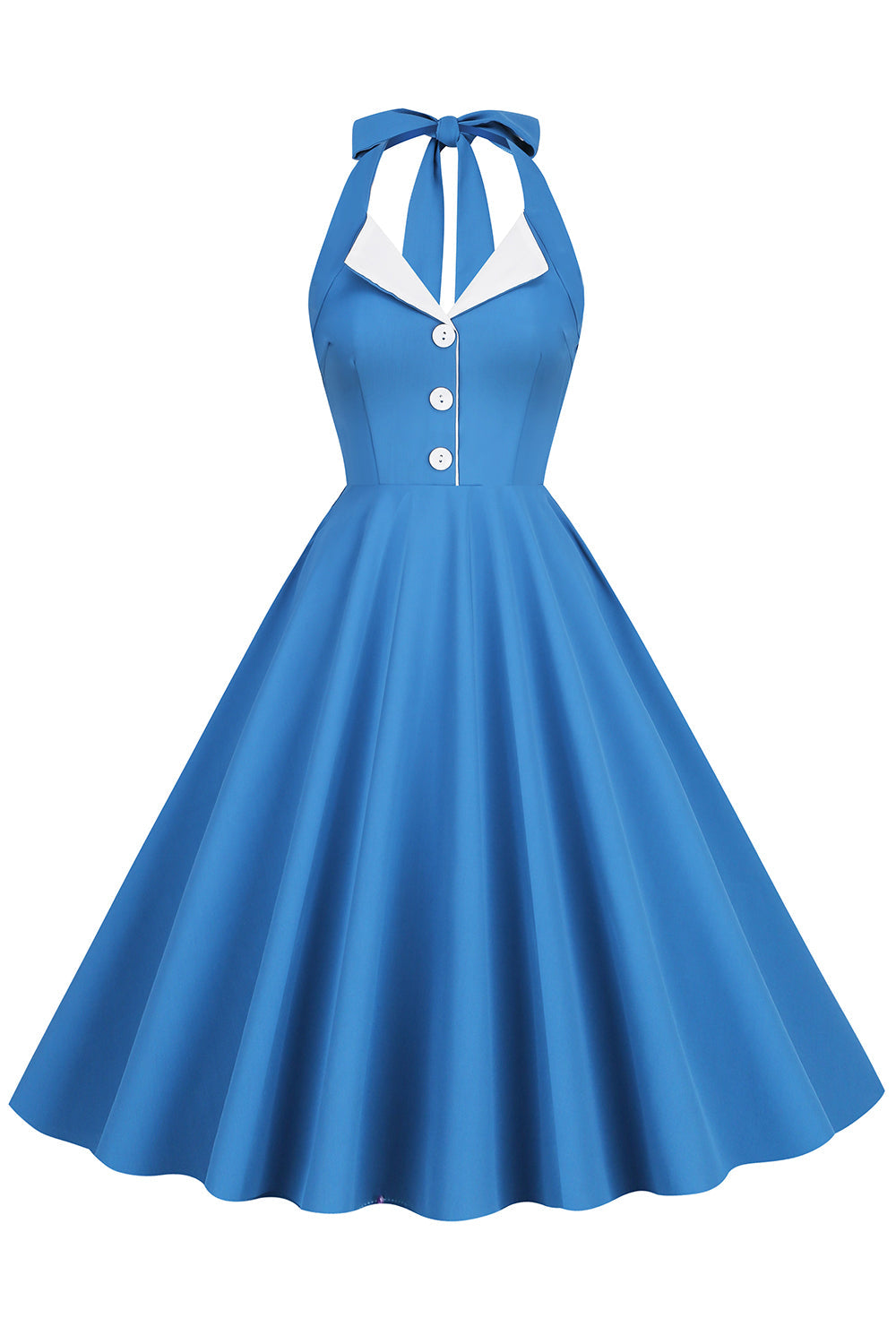 Robe style Hepburn des années 50 bleue à dos nu