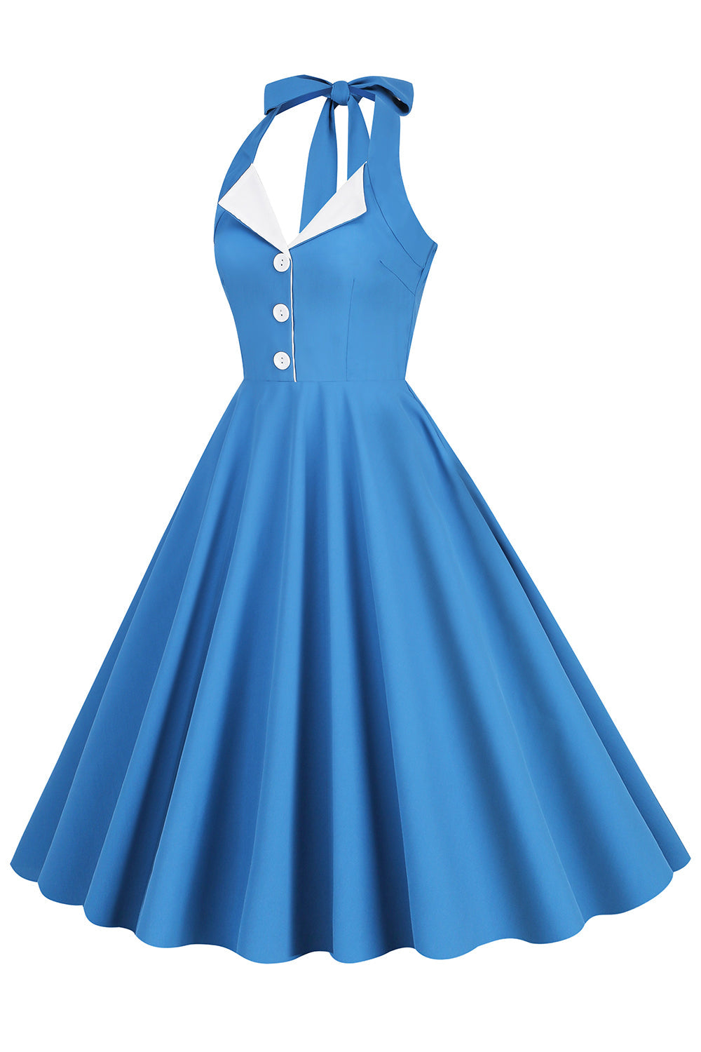 Robe style Hepburn des années 50 bleue à dos nu