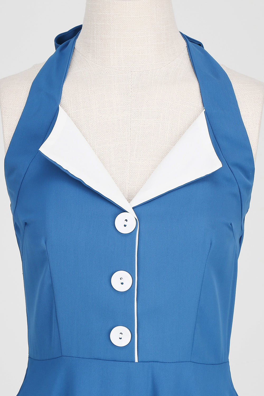 Robe style Hepburn des années 50 bleue à dos nu