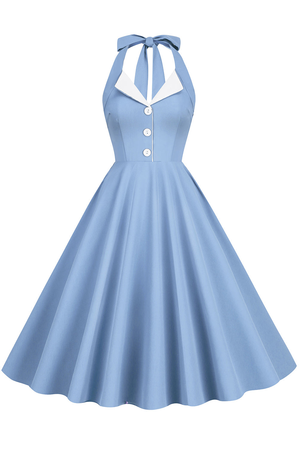 Robe style Hepburn des années 50 bleue à dos nu