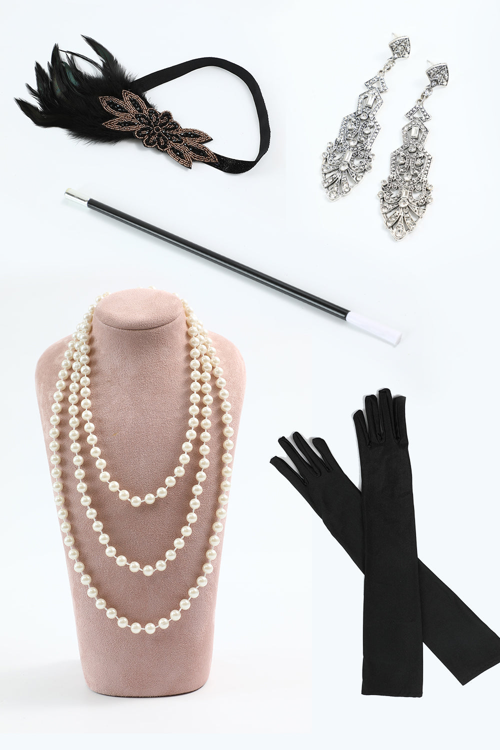 Lot d'accessoires de fête noir doré cinq pièces années 1920