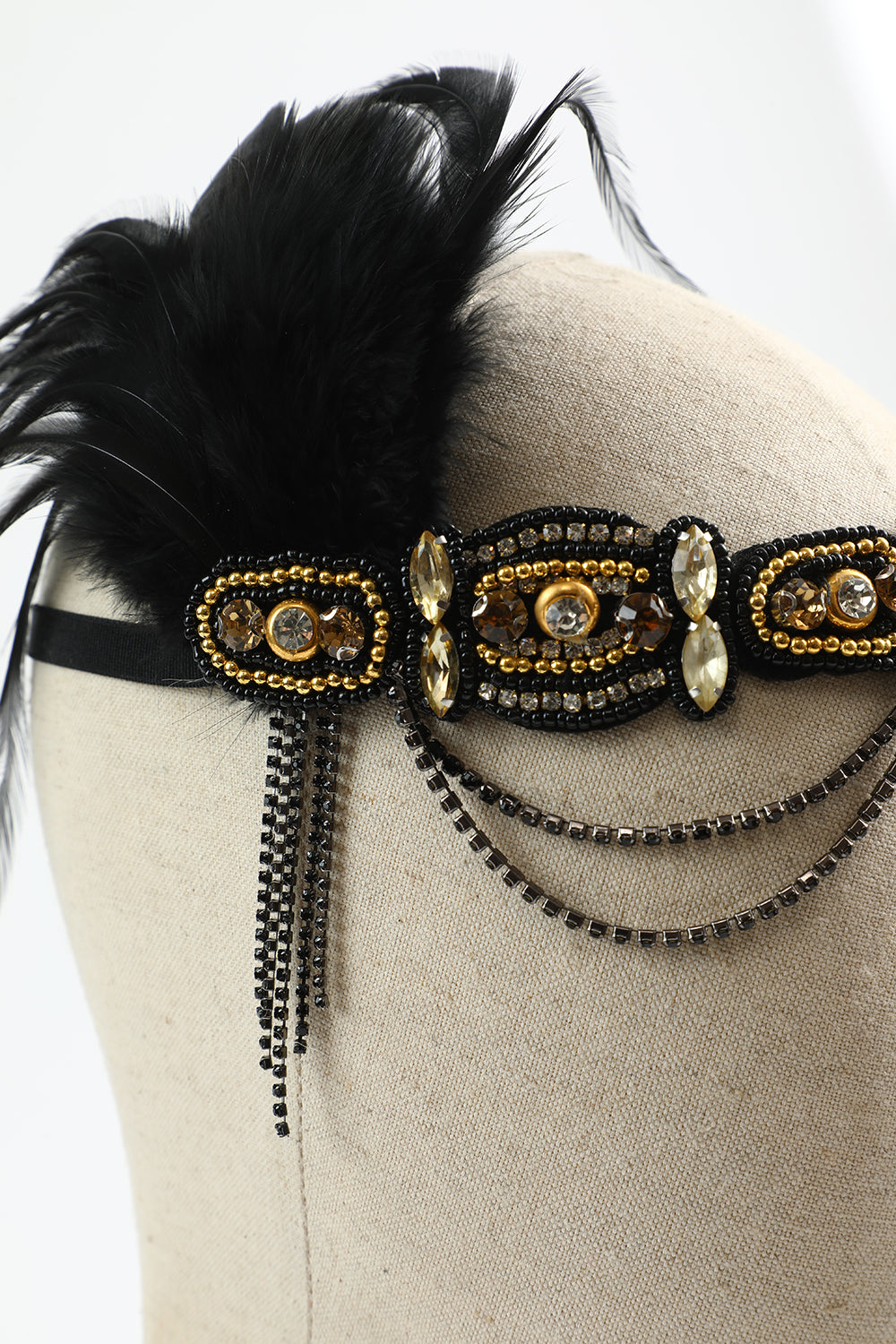 Set de cinq accessoires Flapper noir et doré années 20