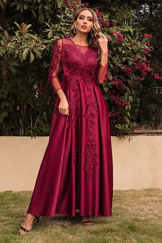 Robe mère de la mariée trapèze en satin à manches longues