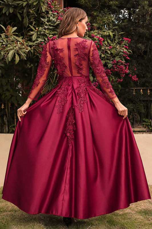 Robe mère de la mariée trapèze en satin à manches longues