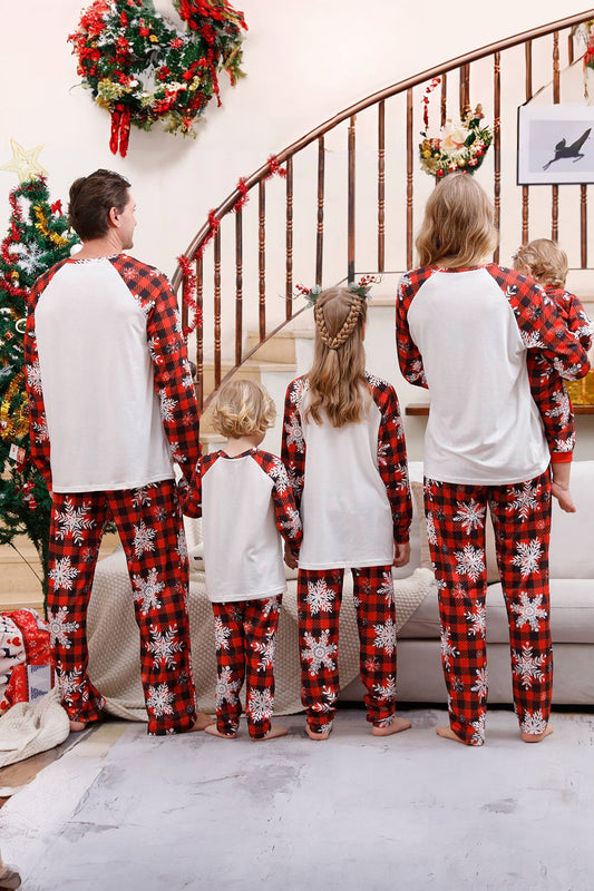 Pyjama de Noël assorti pour toute la famille, motif écossais rouge avec flocon de neige