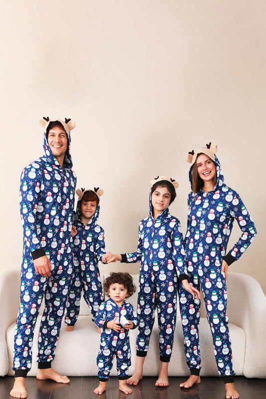 Pyjama de Noël une pièce bleu motif bonhomme de neige assorti pour toute la famille