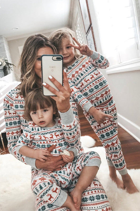 Ensembles de pyjama de Noël à manches longues imprimés flocons gris
