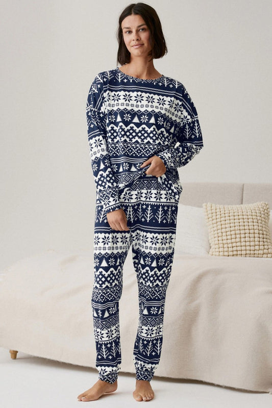 Pyjamas de Noël flocons de neige et sapins pour toute la famille, couleur marine