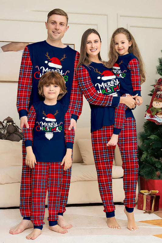 Ensemble pyjama de Noël Red Navy avec pantalon écossais et haut à manches longues