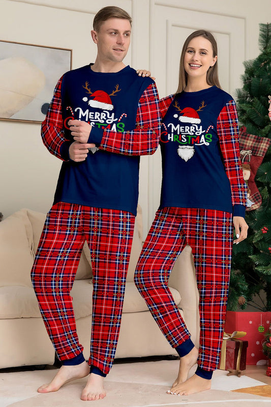 Ensemble pyjama de Noël Red Navy avec pantalon écossais et haut à manches longues