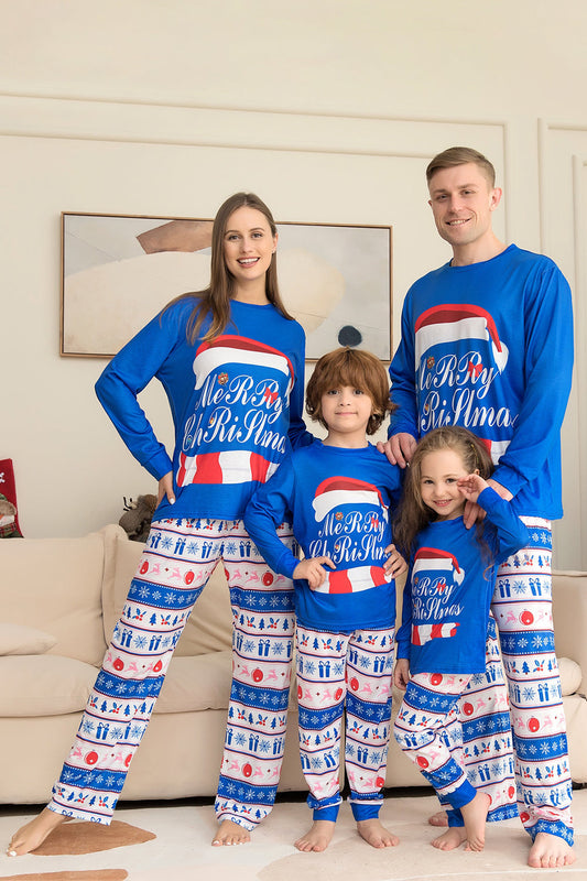 Ensemble de pyjama de Noël bleu imprimé à manches longues