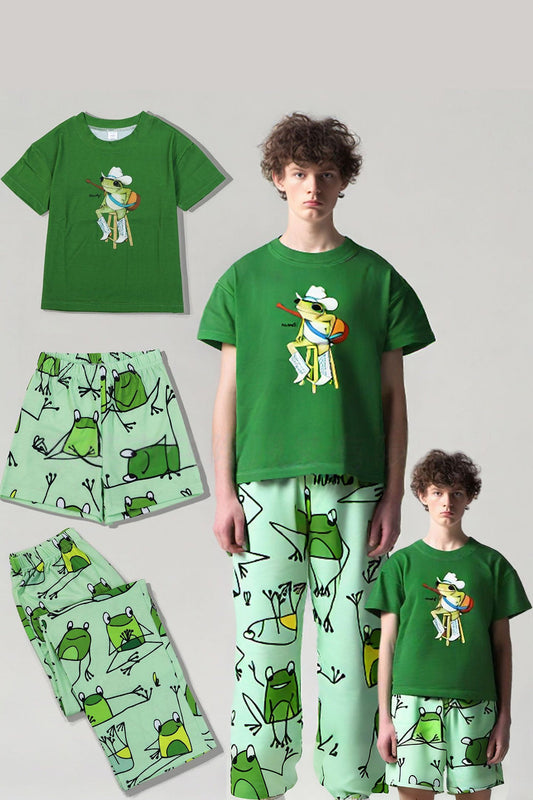 Pyjama de famille assorti Grenouille Verte à manches courtes imprimé